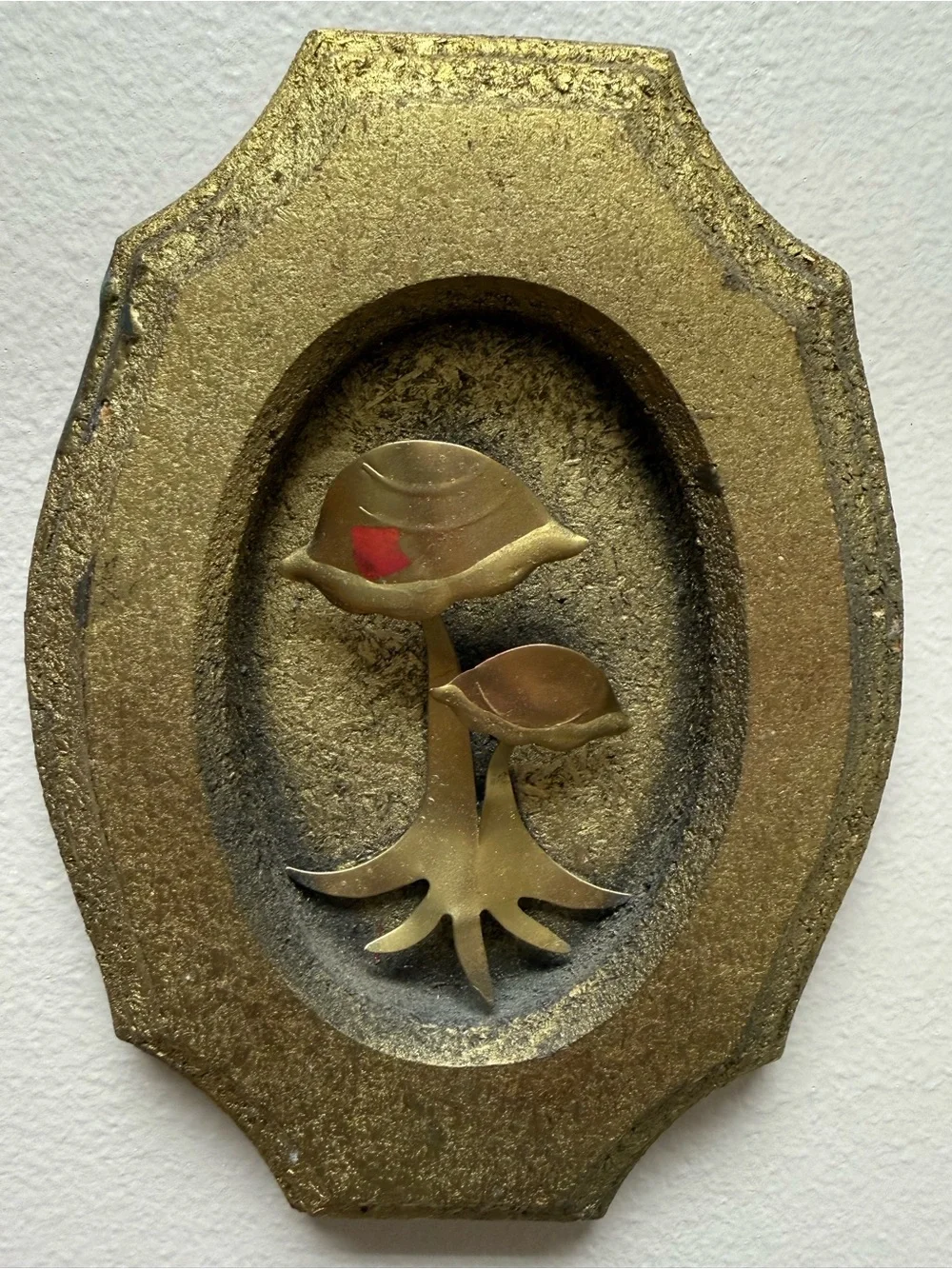 Vintage Mid Century Modern Gold Floral Wall Plaque Decor Metal Mushrooms